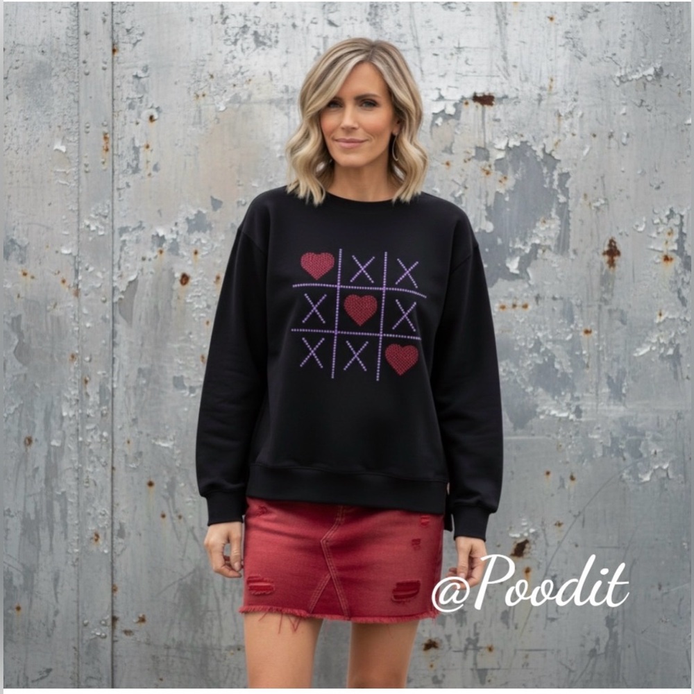 POODIT Tic Tak Toe French terry sequin pull over sz medium